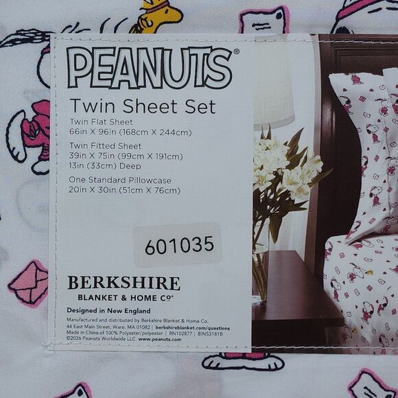 Peanuts Snoopy Twin Sheet Set By Berkshire Valentines Letters Hearts - Picture 4 of 7